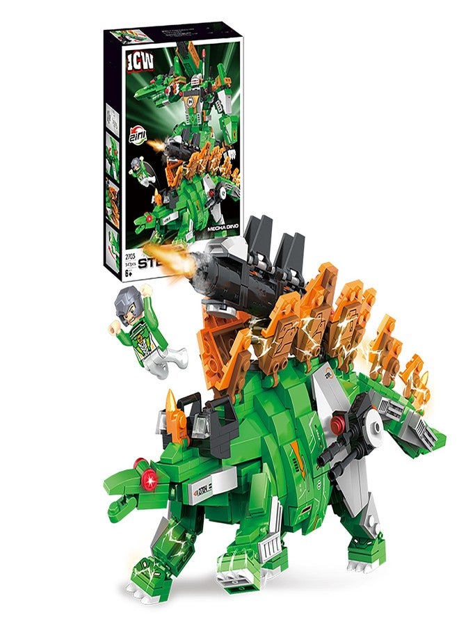 ICW 2IN1 Dinosaur Building Blocks Set, Stegosaurus Robot Construction Toy with Action Figure 587 PCS (2703) - Image 1